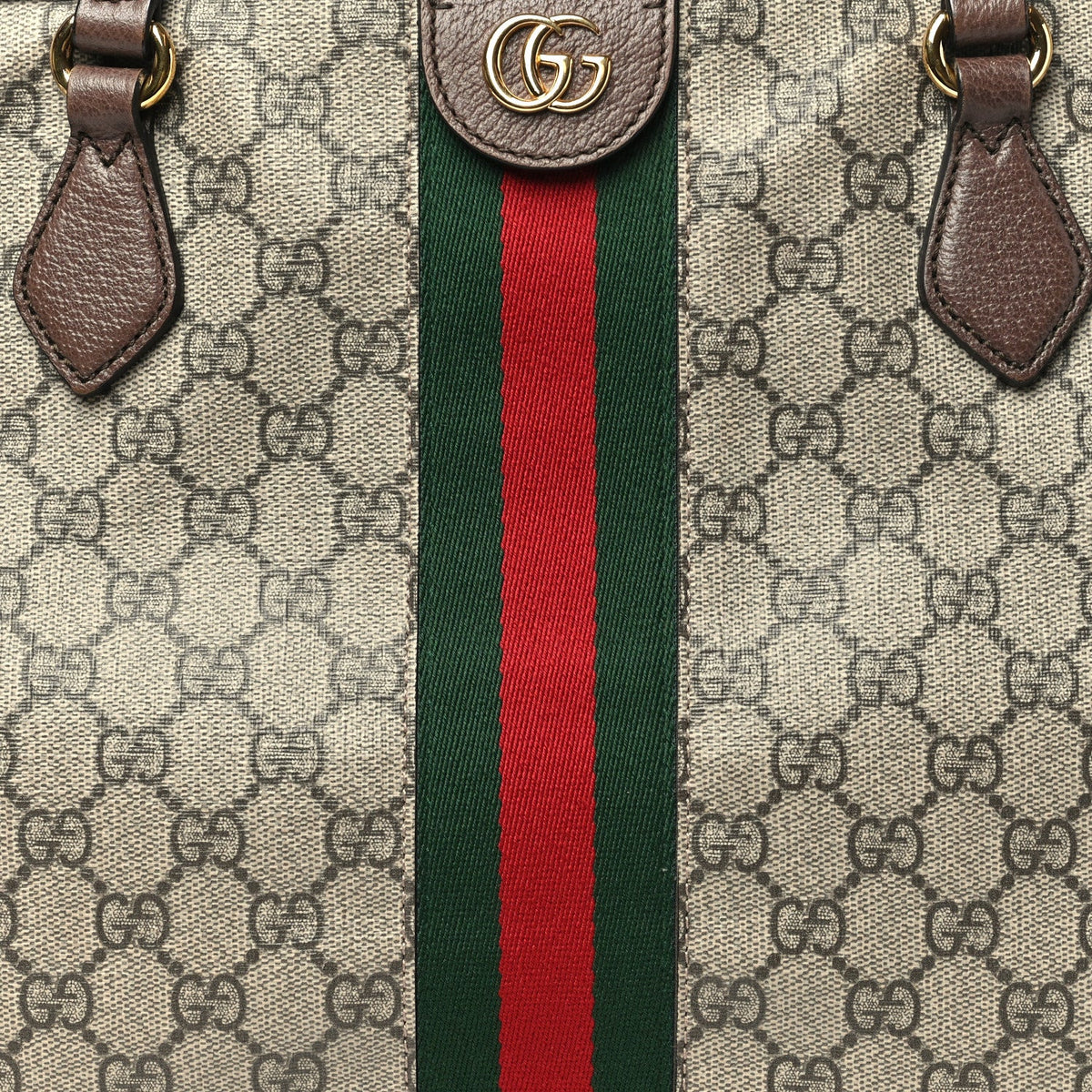 GG Supreme Monogram Textured Calfskin Web Medium Ophidia Shopping Tote Beige Ebony New Acero
