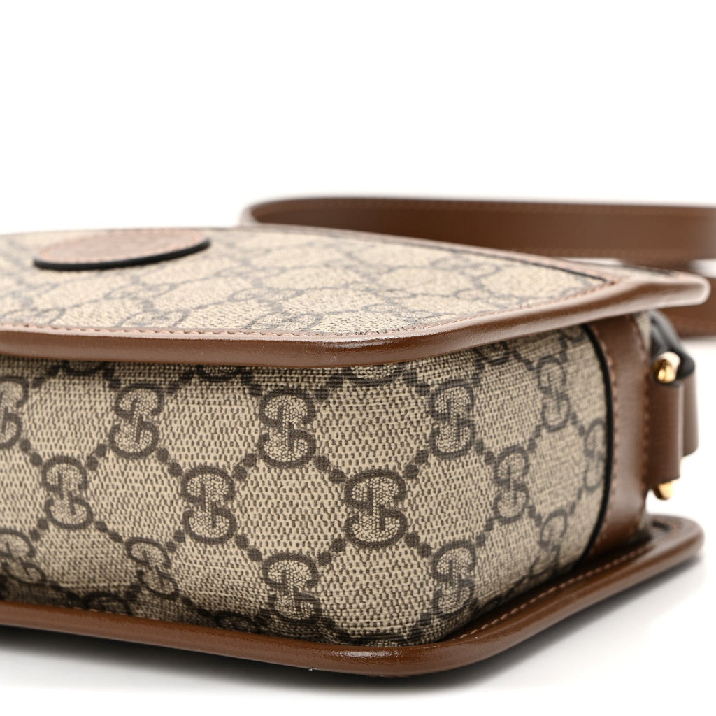 GG Supreme Monogram Azalea Calfskin Mini Retro Interlocking G Shoulder Bag Beige Ebony Brown Sugar