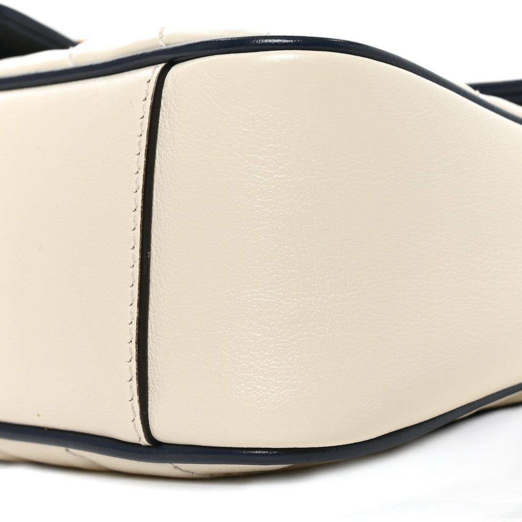 Vintage Effect Calfskin Matelasse Diagonal Small Torchon GG Marmont Shoulder Bag Mystic White Blue Agata