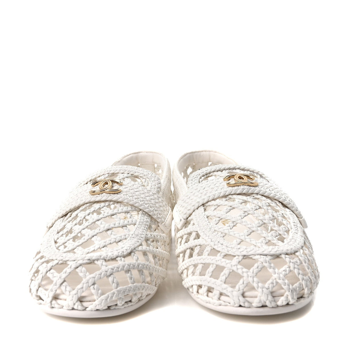 Braided Lambskin CC Mocassin Loafers 41 White 37 White