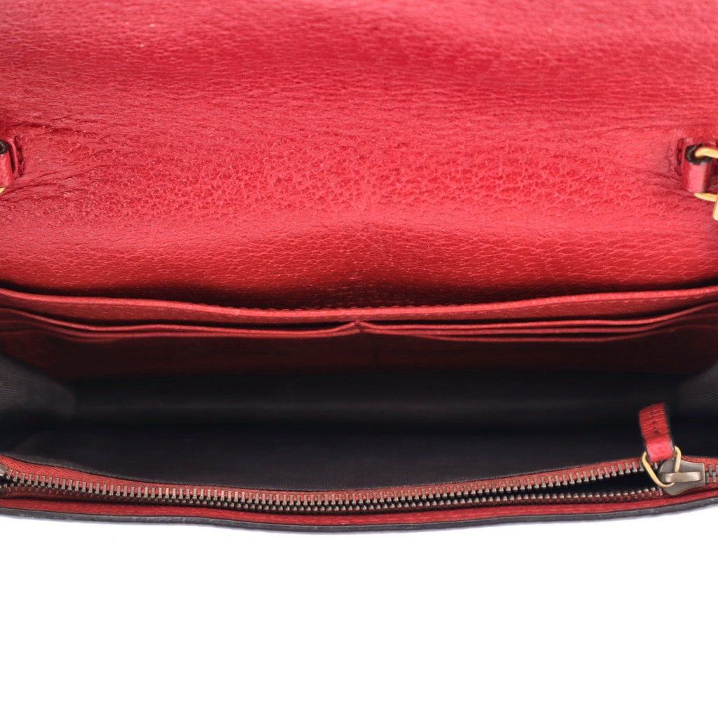 GG Supreme Monogram Web Queen Margaret Chain Wallet Red