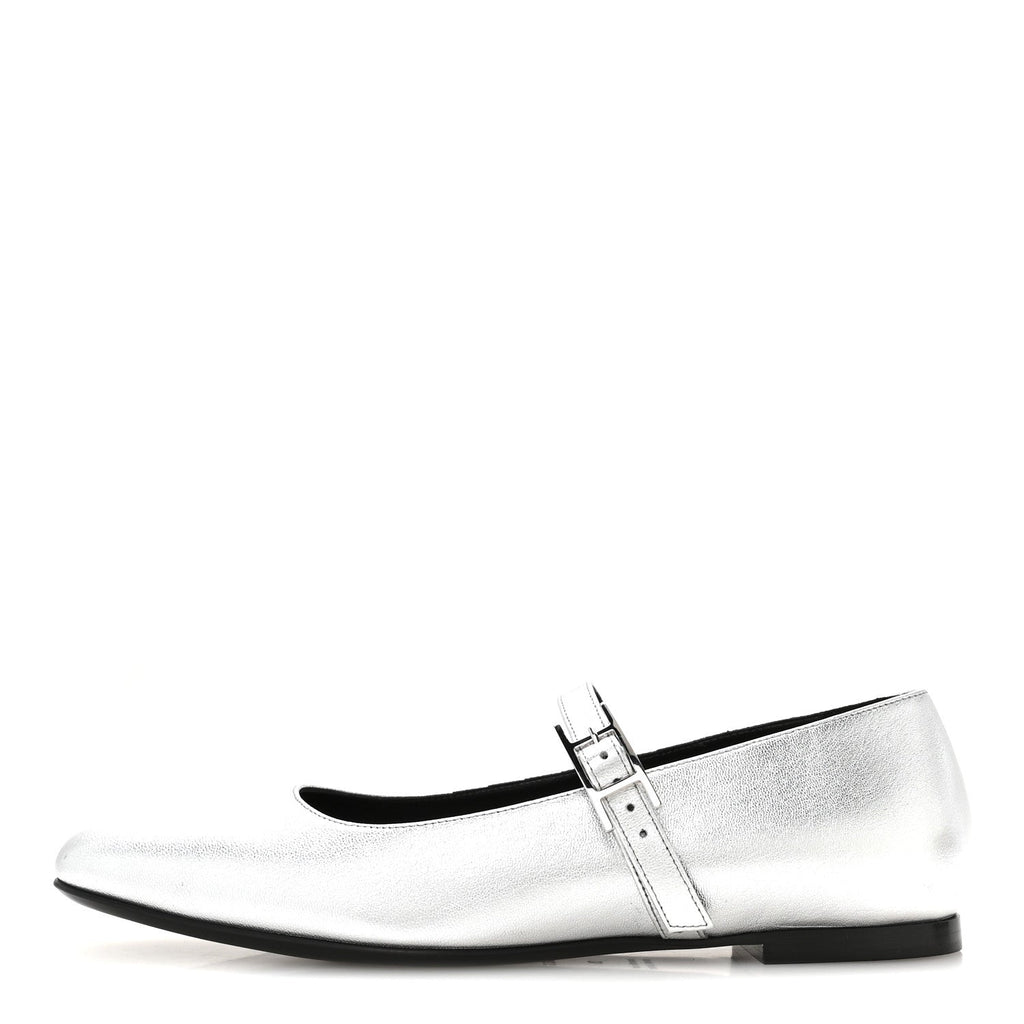 Metallic Goatskin Jane Ballet Flats 39 Gris Argente