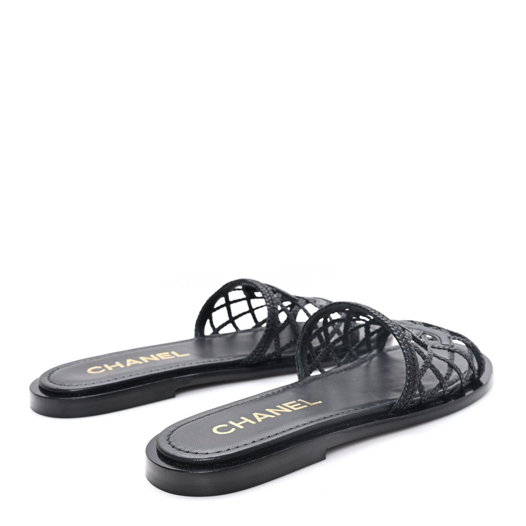 Lambskin Crochet CC Mules Sandals 36 Black
