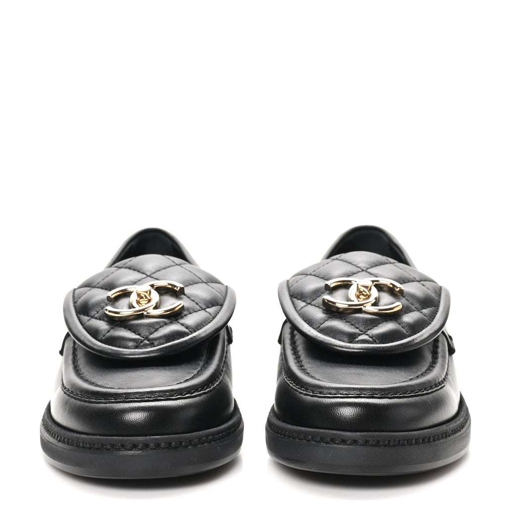 Lambskin Quilted CC Turnlock Loafers 35.5 Black