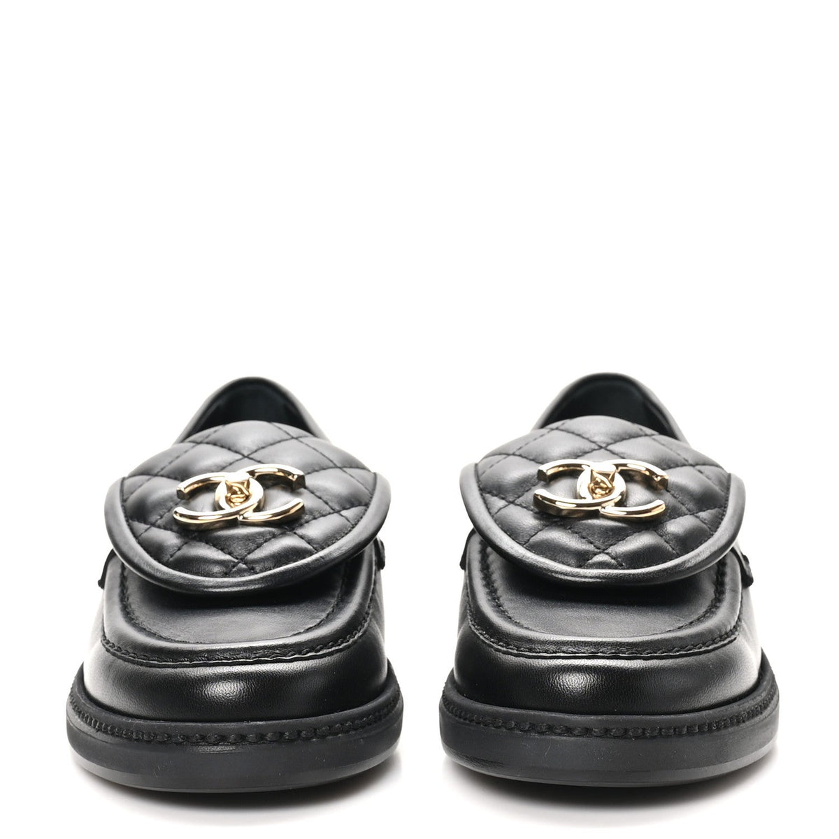 Lambskin Quilted CC Turnlock Loafers 35.5 Black