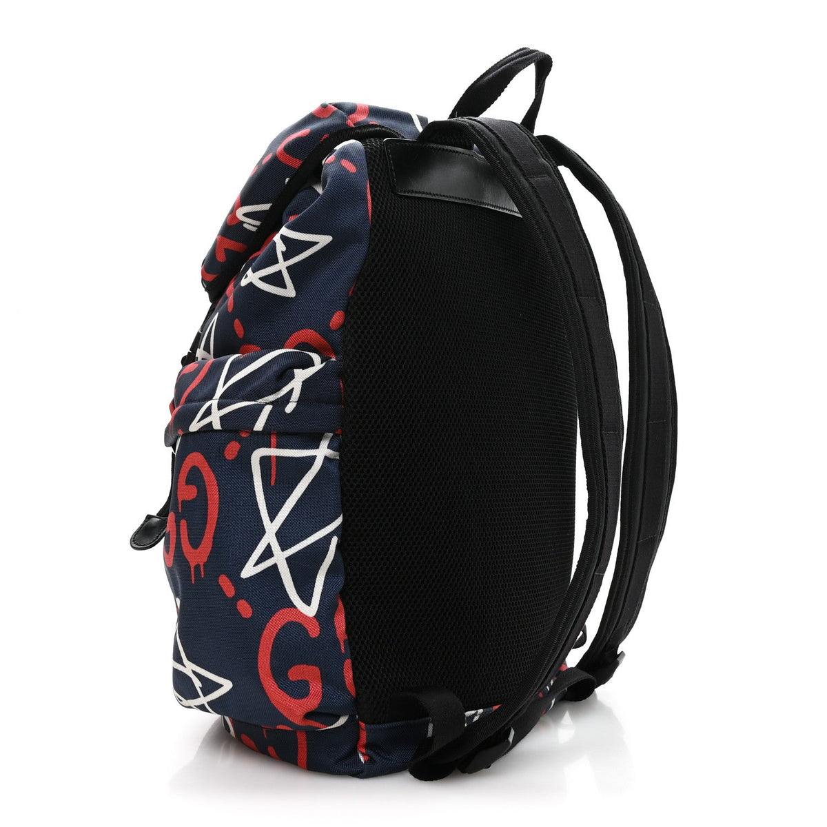 Techno Canvas GucciGhost Double Buckle Backpack Blue Agata Hibiscus Red