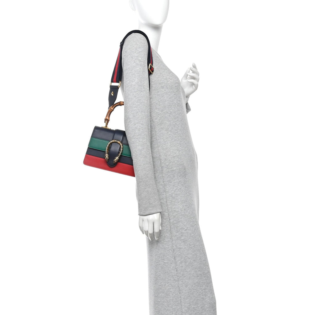 Calfskin Bamboo Web Mini Dionysus Top Handle Bag Blue Emerald Hibiscus Red