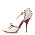 Calfskin Crystal GG Bow Sadie Spike Ankle Strap d'Orsay High Heel Pumps 35.5 White