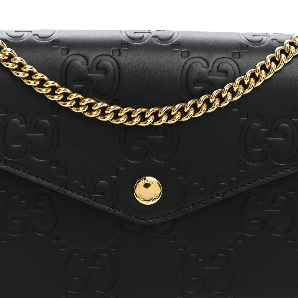 Calfskin GG Debossed Chain Wallet Black