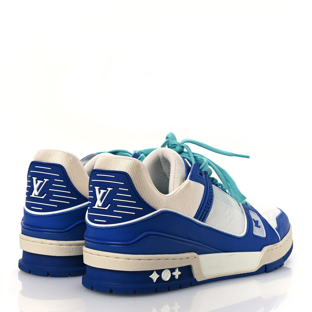 Calfskin Embossed Monogram Mens LV Trainer Sneakers 8.5 Blue