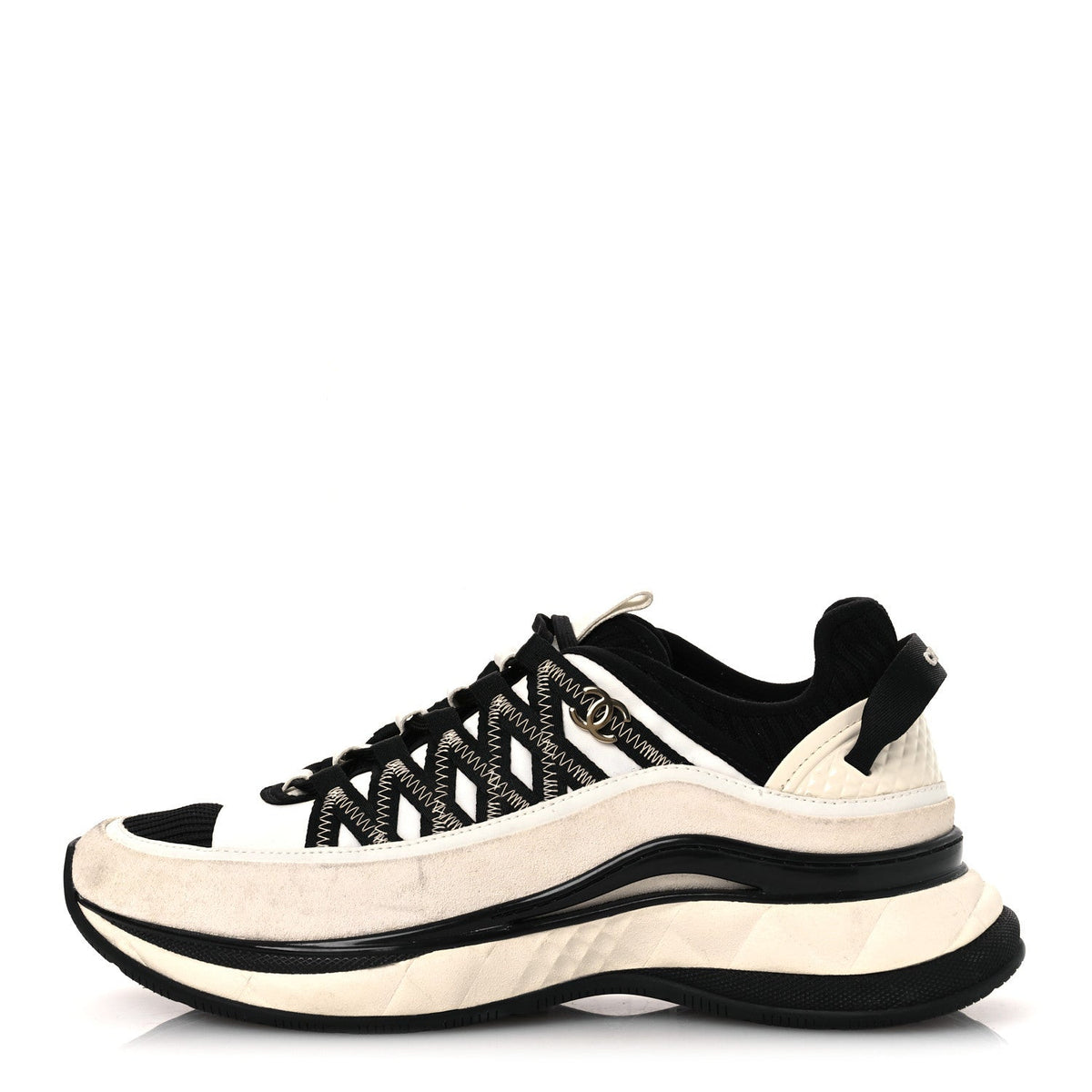 Fabric Suede Calfskin CC Sneakers 39.5 White Black