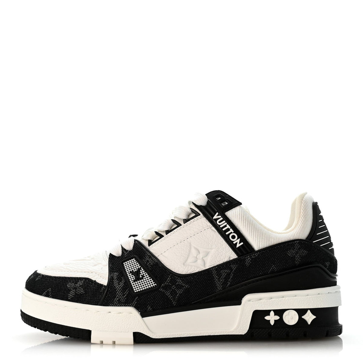 Calfskin Embossed Monogram Denim Womens LV Trainer Sneakers 35 Black