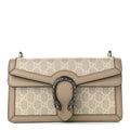 GG Supreme Monogram Textured Dollar Calfskin Small Rectangular Dionysus Shoulder Bag Beige Mystic White Oatmeal