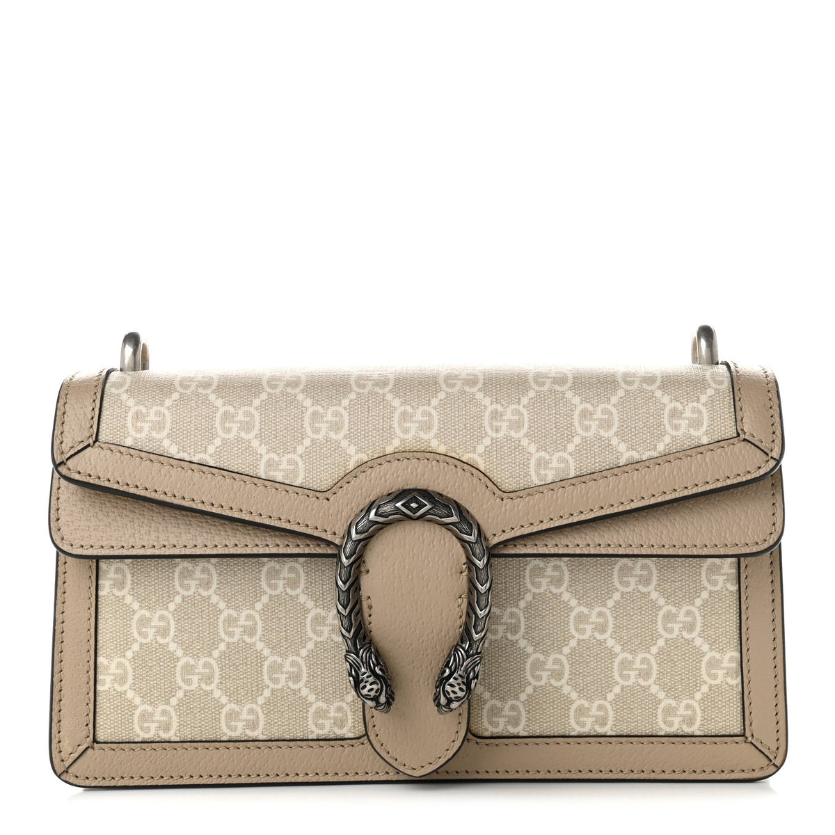 GG Supreme Monogram Textured Dollar Calfskin Small Rectangular Dionysus Shoulder Bag Beige Mystic White Oatmeal
