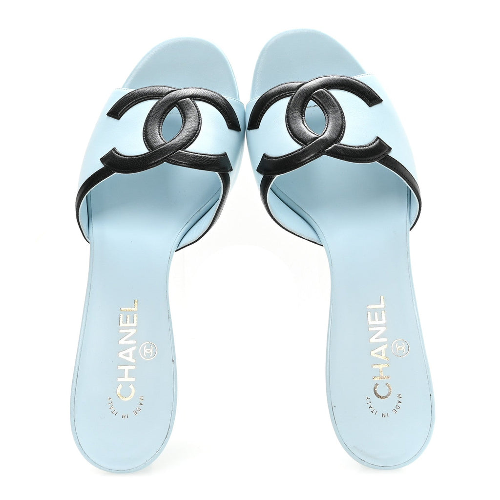Lambskin CC Cutout Mules 41 Blue Black