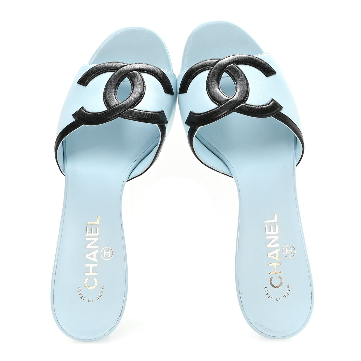 Lambskin CC Cutout Mules 41 Blue Black