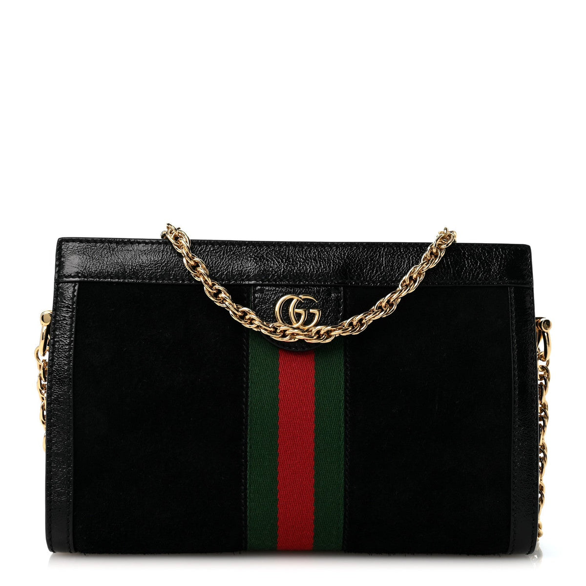 Suede Patent GG Web Small Ophidia Chain Shoulder Bag Black