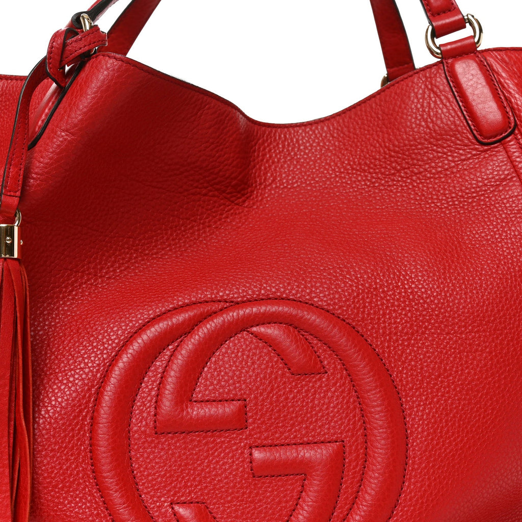 Pebbled Calfskin Large Soho Shoulder Bag Red