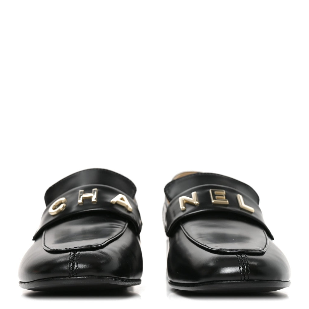 Shiny Calfskin Logo Loafers 36.5 Black