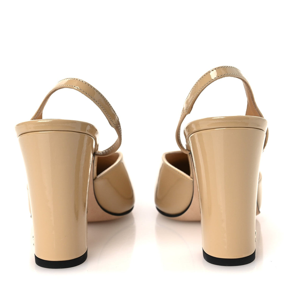 Patent Calfskin Cap Toe CC Slingback Pumps 40 Beige Black