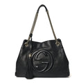 Pebbled Calfskin Medium Soho Chain Shoulder Bag Black