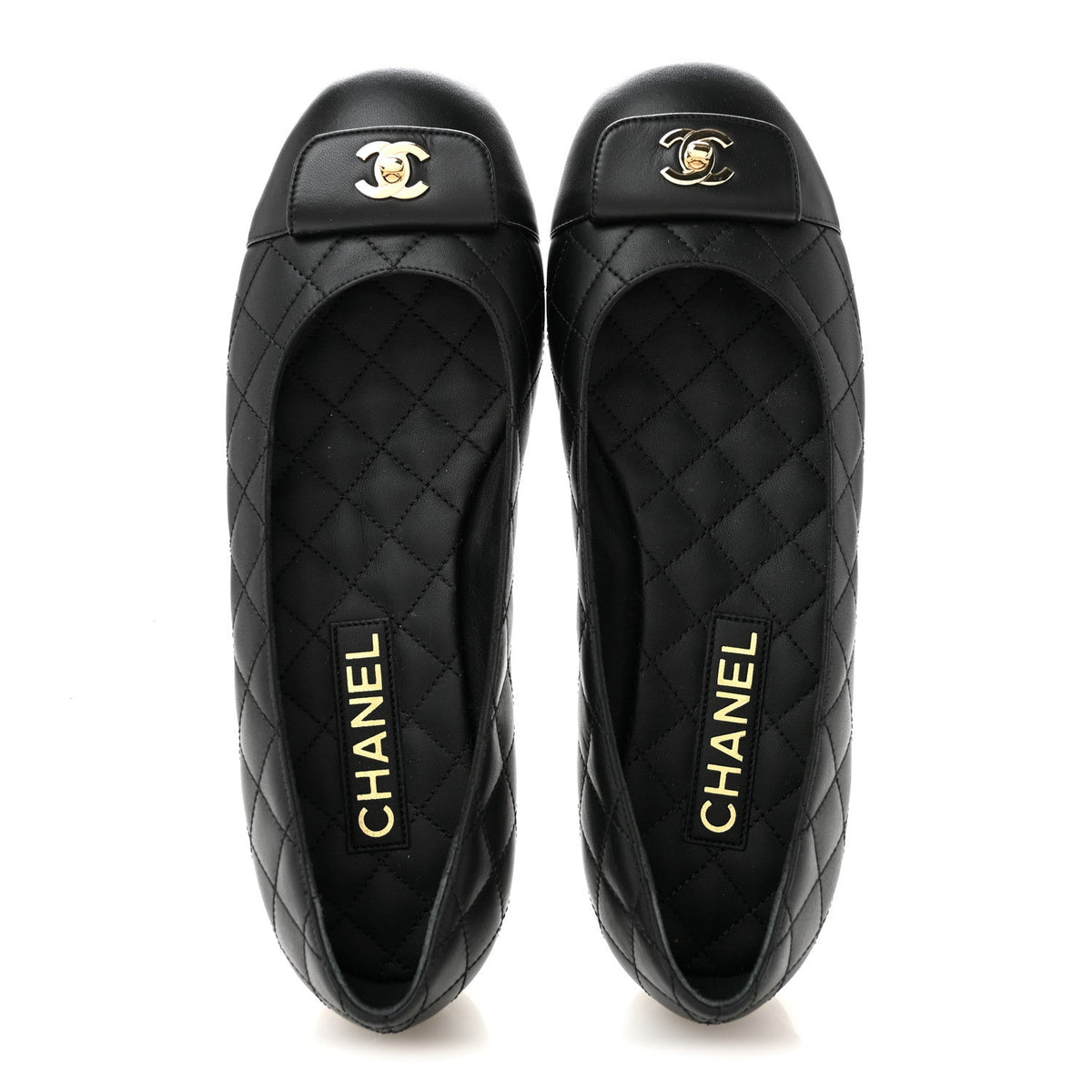 Calfskin Lambskin Quilted CC Cap Toe Ballerina Flats 37 Black