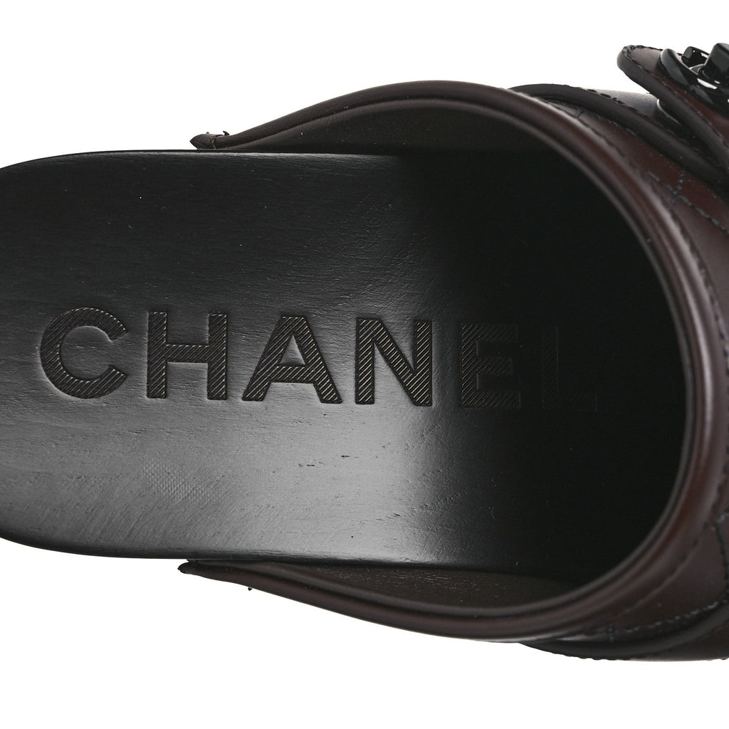 Calfskin CC Turn Lock Clogs 36 Dark Brown