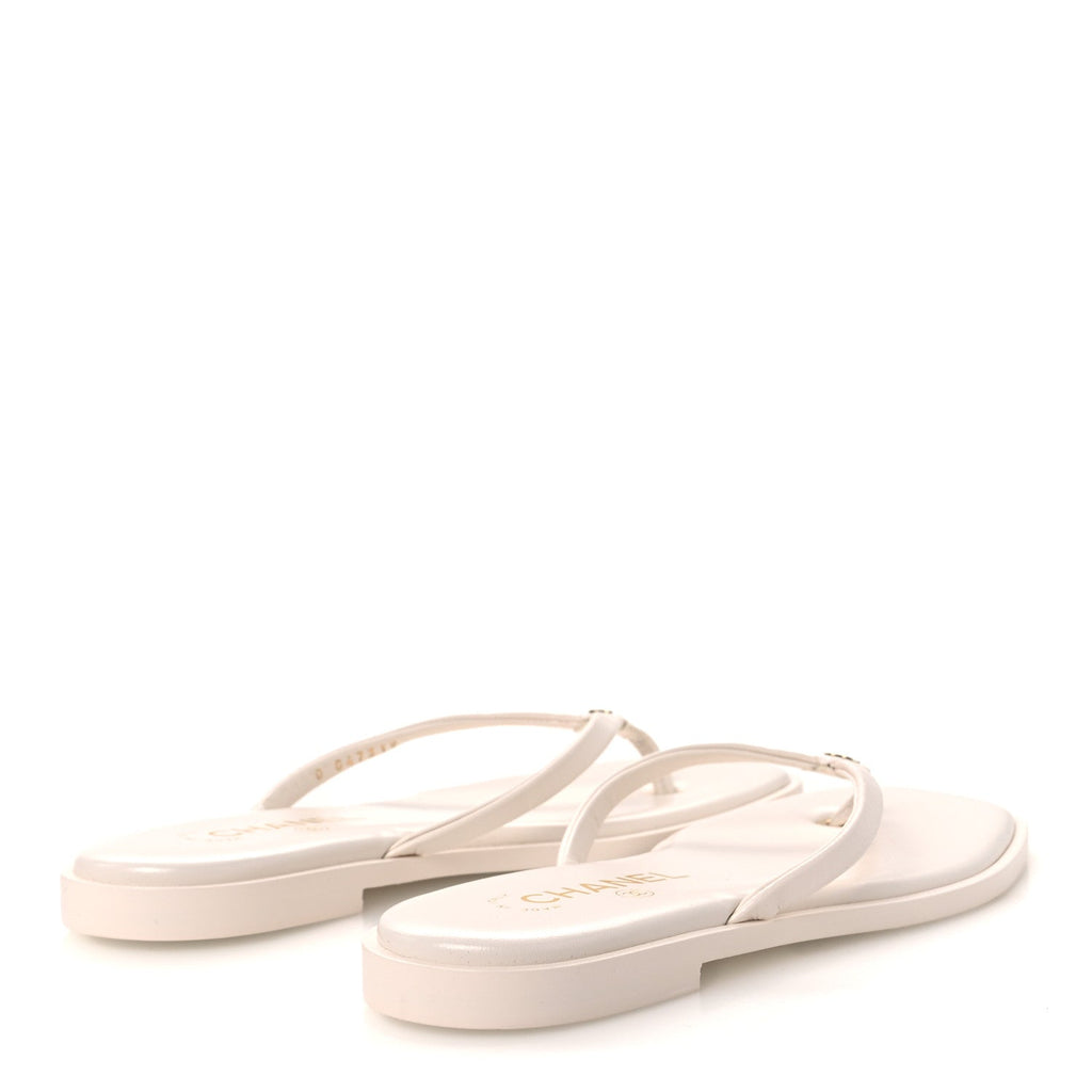 Goatskin CC Times Square Thong Sandals 38 Beige