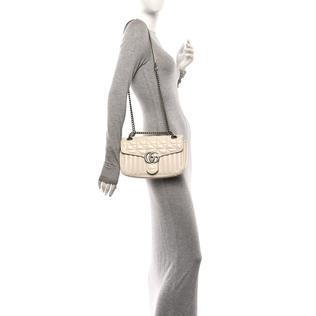 Calfskin Matelasse Aria Small GG Marmont Shoulder Bag Mystic White