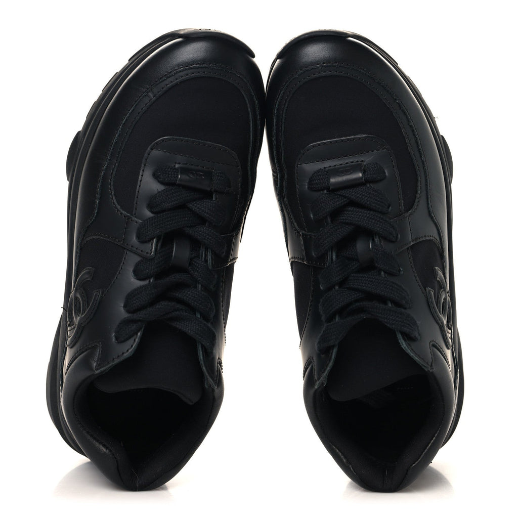 Lambskin Fabric CC Uniform Sneakers 37 Black