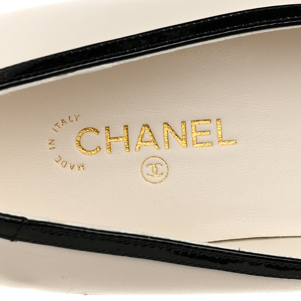 Lambskin Patent Calfskin CC Pumps 39.5 White Black