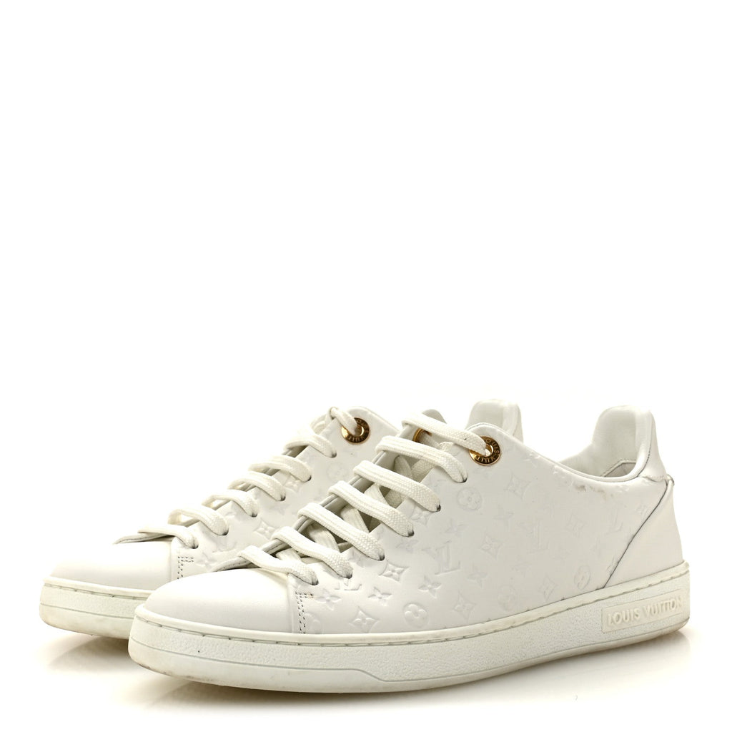Calfskin Monogram Embossed Front Row Sneakers 36 White