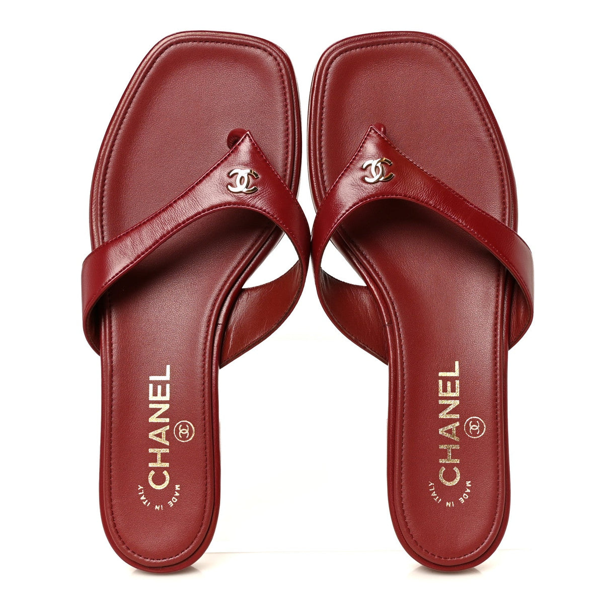 Lambskin CC Thong Sandals 38 Burgundy