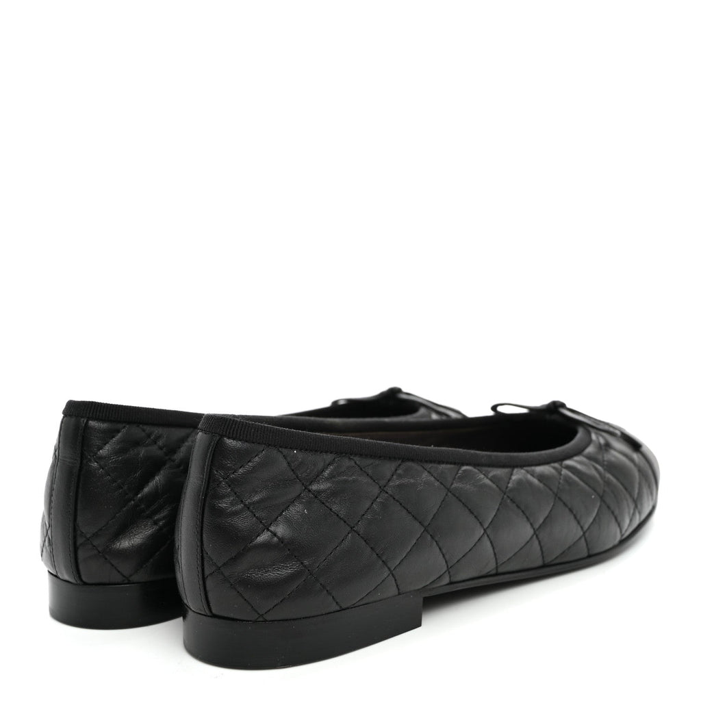 Aged Calfskin Quilted CC Cap Toe Ballerina Flats 41 Black