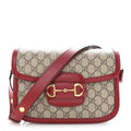 GG Supreme Monogram Azalea Calfskin Horsebit 1955 Shoulder Bag Beige Ebony New Cherry Red