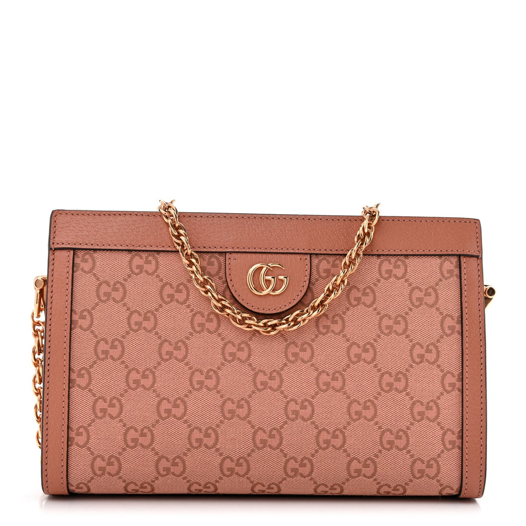 Monogram Textured Dollar Calfskin Small Ophidia Chain Shoulder Bag Cloche Rose Pink