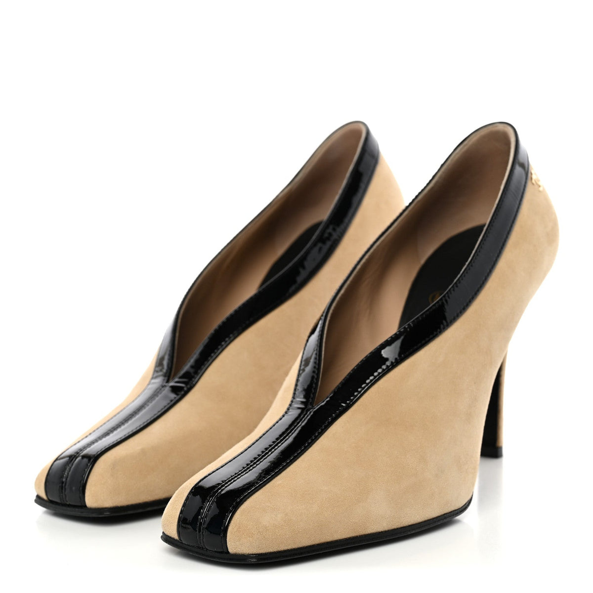 Suede Patent Calfskin Pumps 39.5 Beige Black