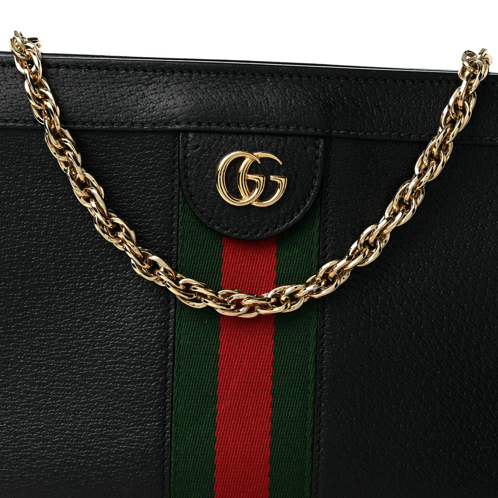 Calfskin GG Web Small Ophidia Chain Shoulder Bag Black