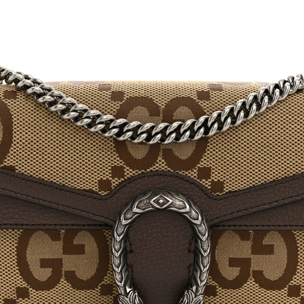 Monogram Jumbo GG Textured Dollar Calfskin Small Dionysus Shoulder Bag Camel Ebony New Acero