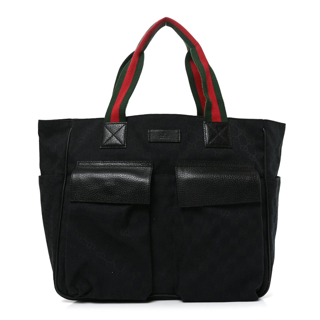 GG Monogram Medium Web Handle Double Pocket Tote Black