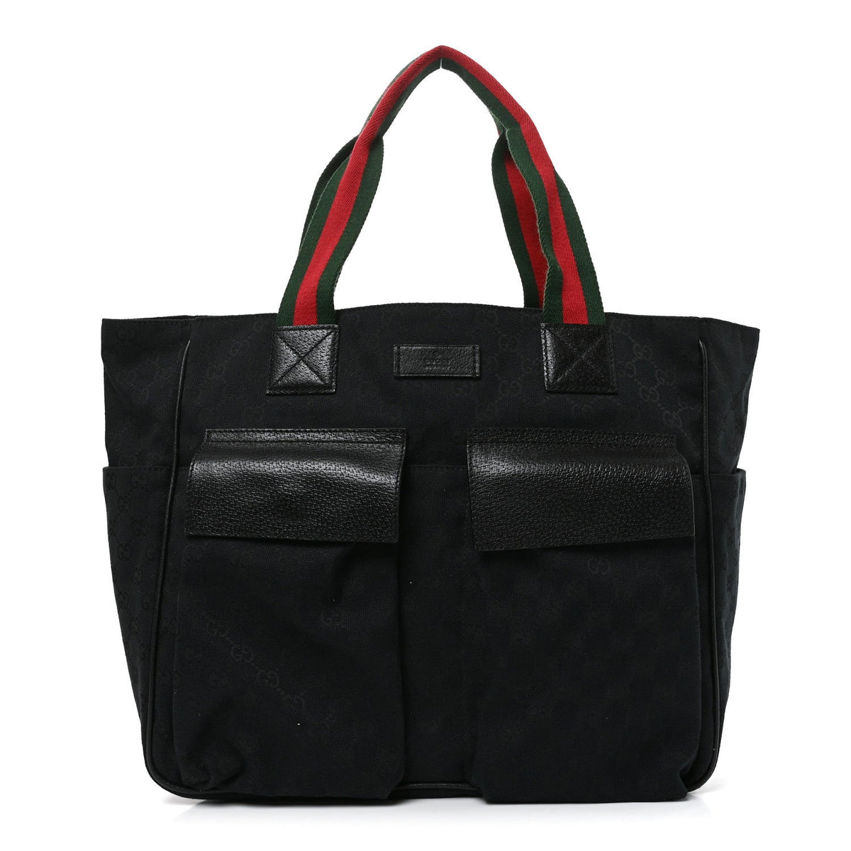 GG Monogram Medium Web Handle Double Pocket Tote Black