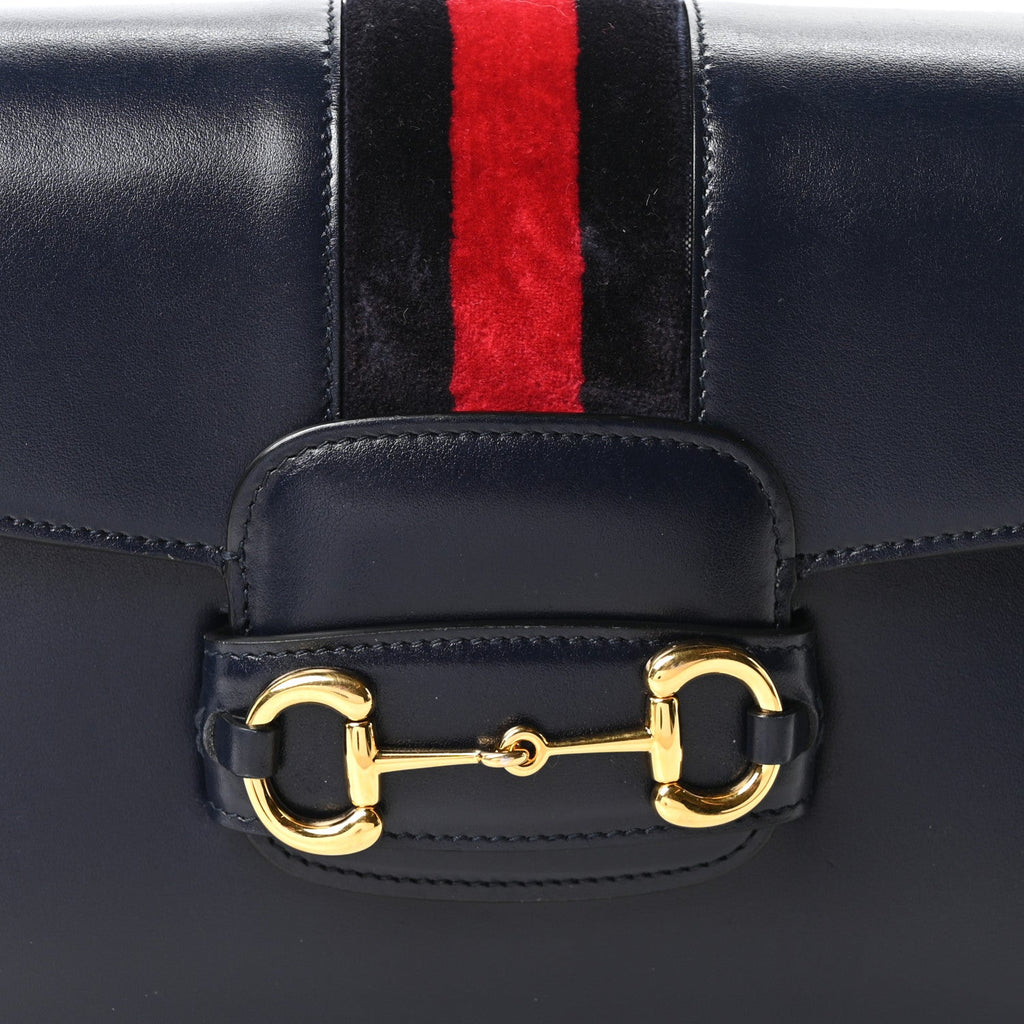 Calfskin Velvet Web Horsebit 1955 Shoulder Bag Blue