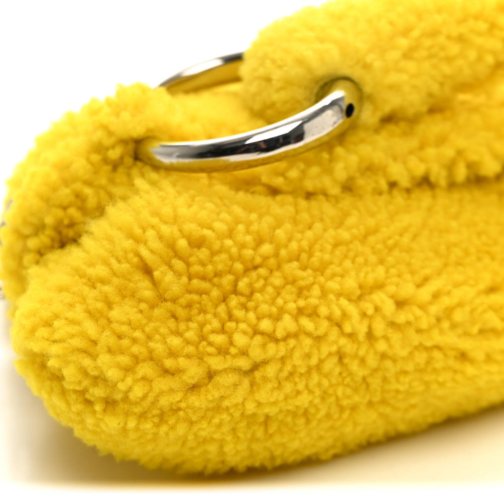 Merino Wool Medium Maxi Horsebit Chain Shoulder Bag Yellow