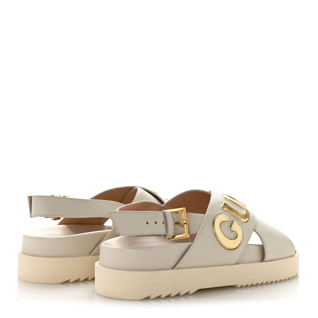 Calfskin Elizabeth Nappa Charlotte Logo Slingback Sandals 35 Mystic White Platino