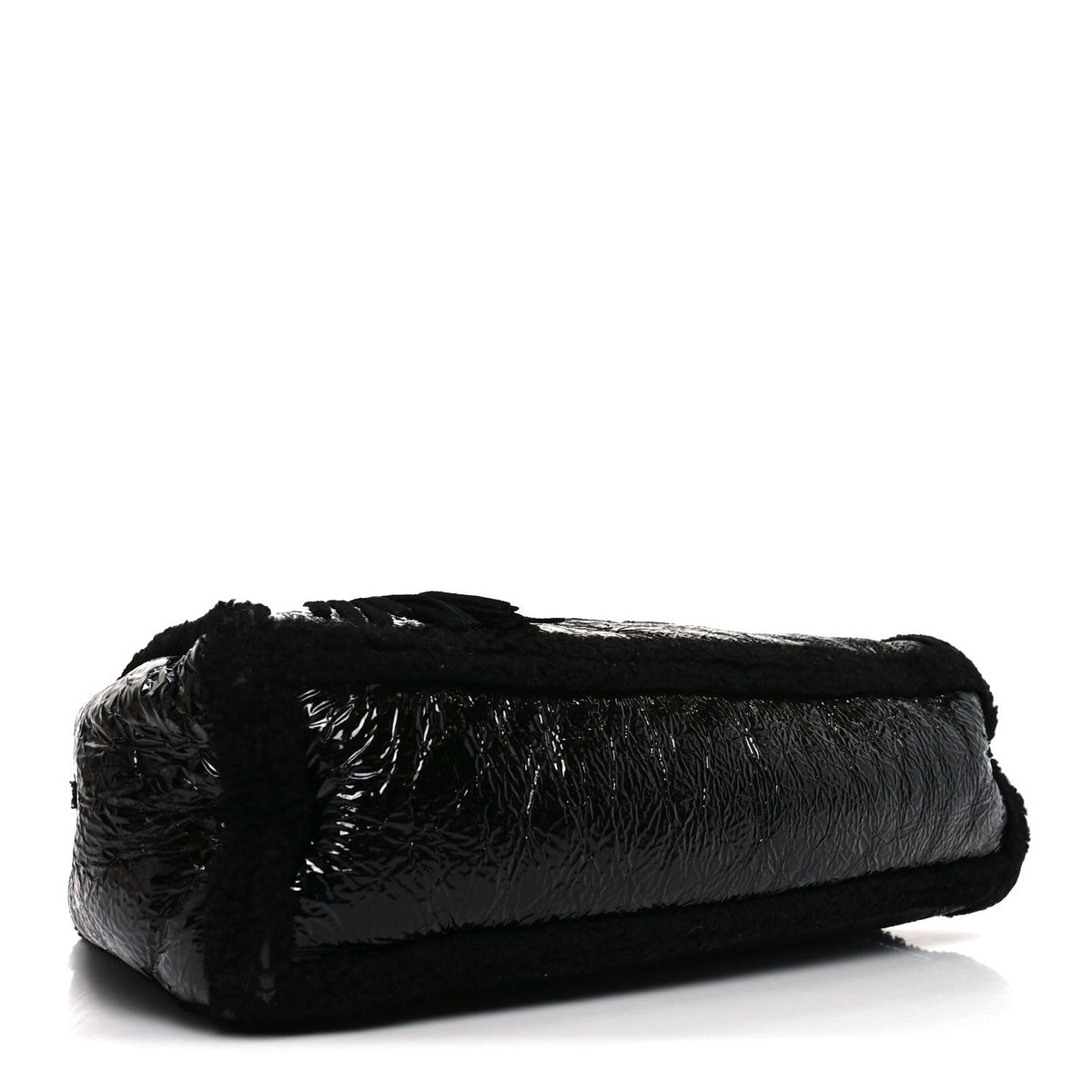 Patent Shearling Medium Soho Chain Shoulder Bag Black