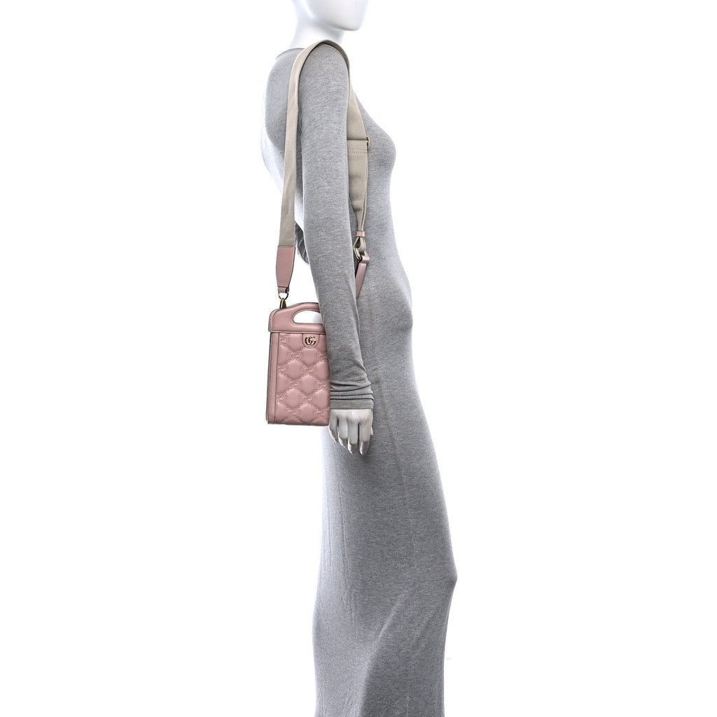 Calfskin GG Matelasse Mini Top Slip Handle Crossbody Bag Perfect Pink Natural
