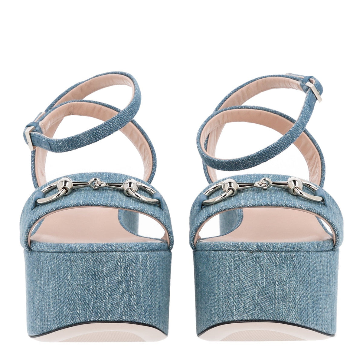 Denim Horsebit Ankle Strap 75mm Flatform Sandals 36 Old Azure