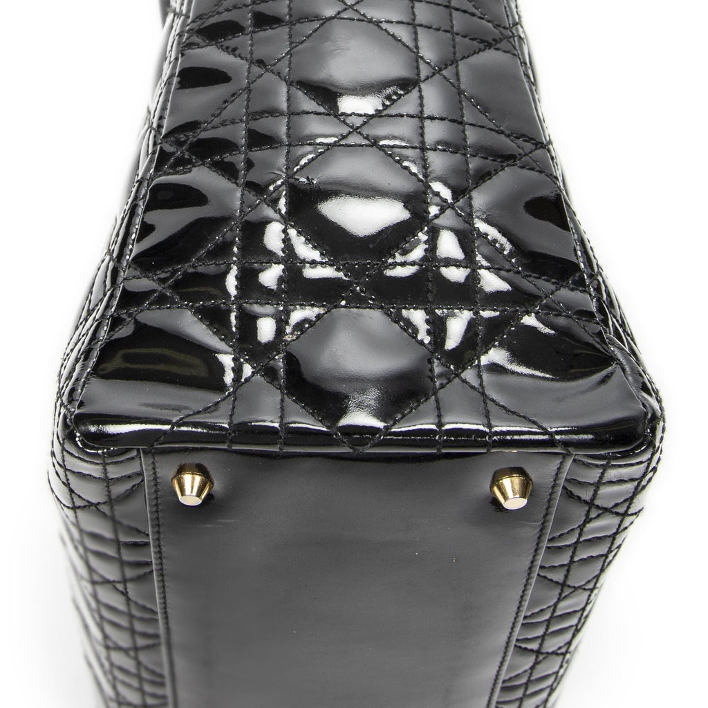 Dior Large Lady Dior Zip Black Cannage Patent Leather Handbag