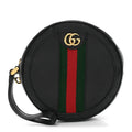 Textured Calfskin Web Ophidia Round Wrist Wallet  Black