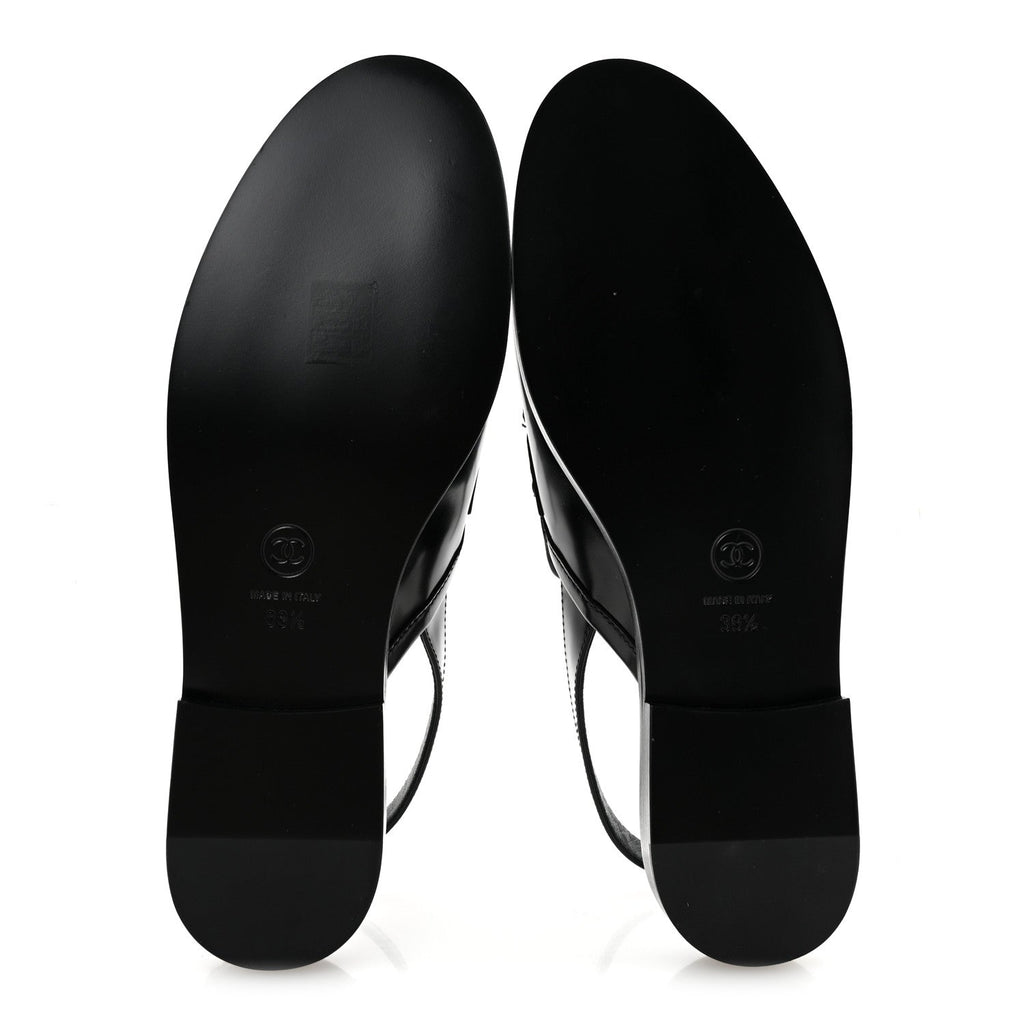 Shiny Calfskin Slingback Loafers 39.5 Black